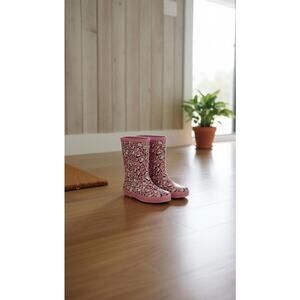 Hunter Girls Pink Leopard Print Pull-On Rain Boots Size 7